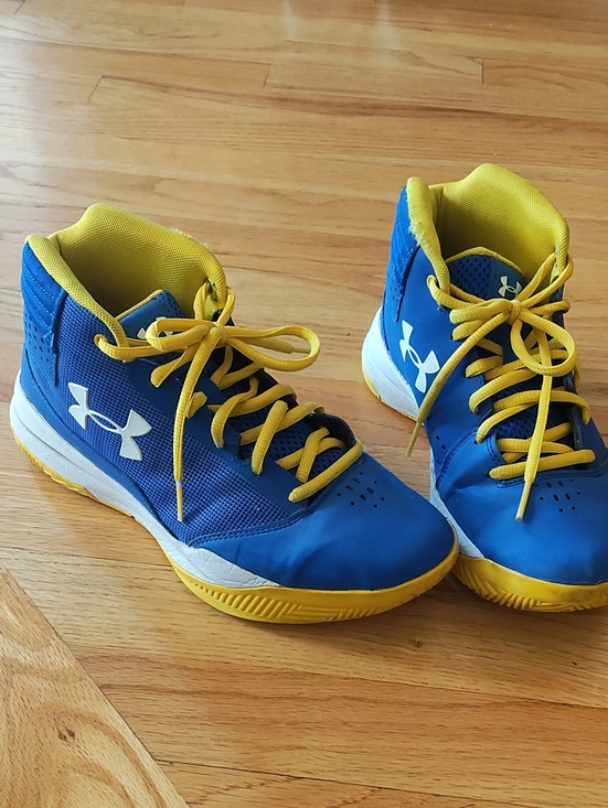 Under Armour Other - Under Armour Kids Blue and Yellow High-Top Sneakers